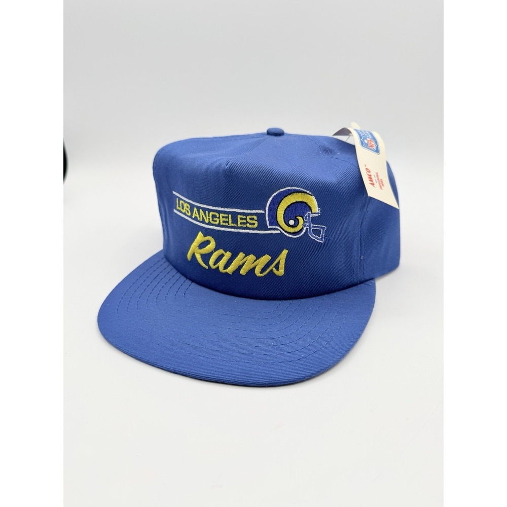 DEADSTOCK 90s Los Angeles Rams Hat Blue NFL Football Snapback Cap ANNCO